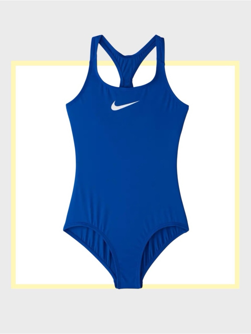 Nike Girls Blue Essential Racerback Swimsuit with White Swoosh